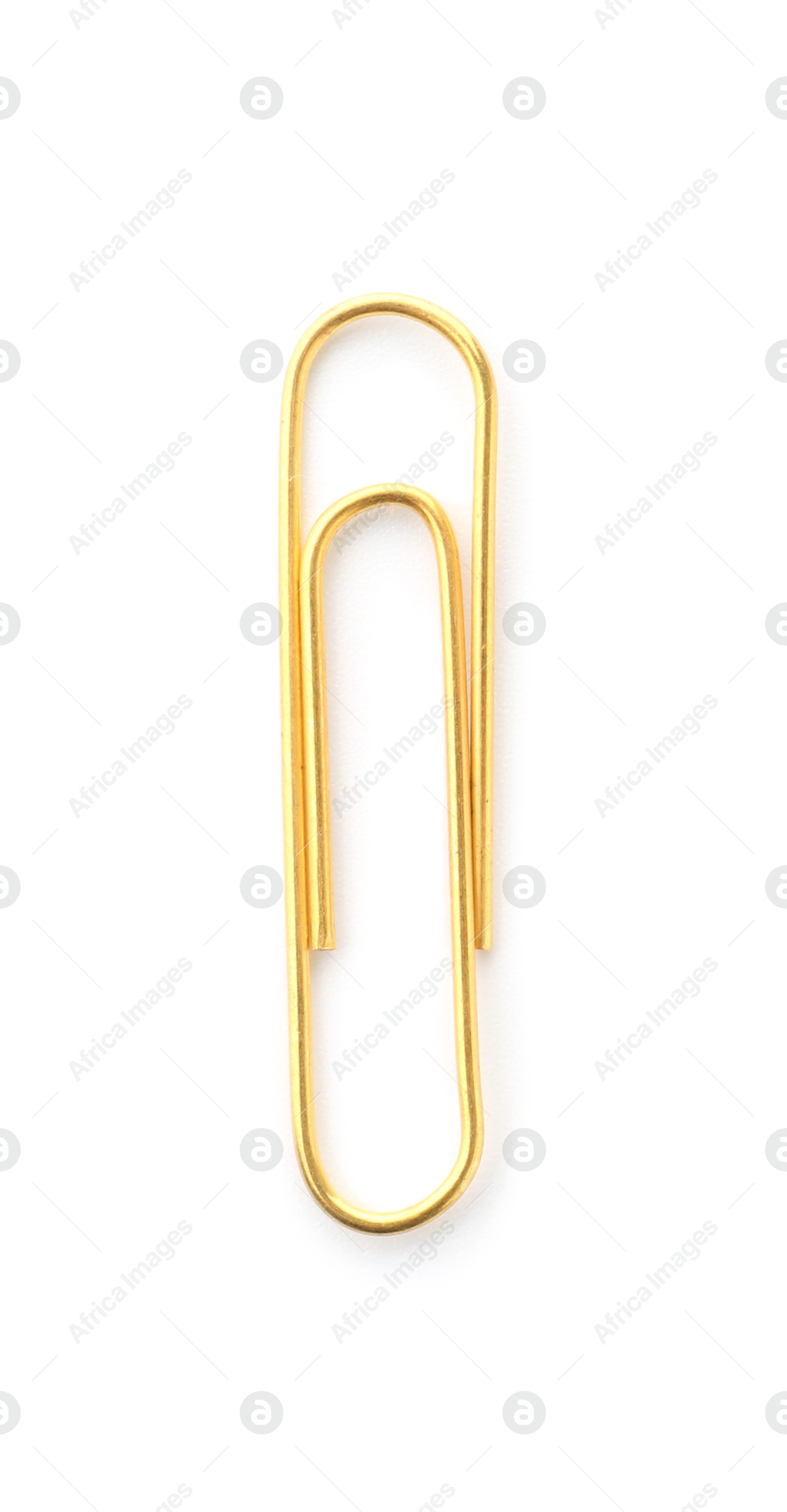 Photo of One metal paper clip isolated on white, top view