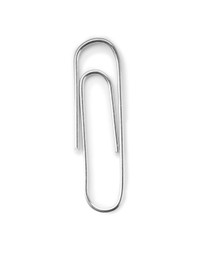 Photo of One metal paper clip isolated on white, top view