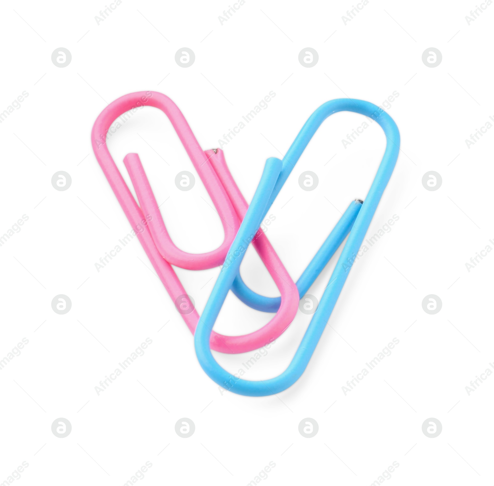 Photo of Paper clips isolated on white. Office stationery