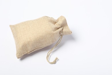 Photo of One beige burlap sack on white background