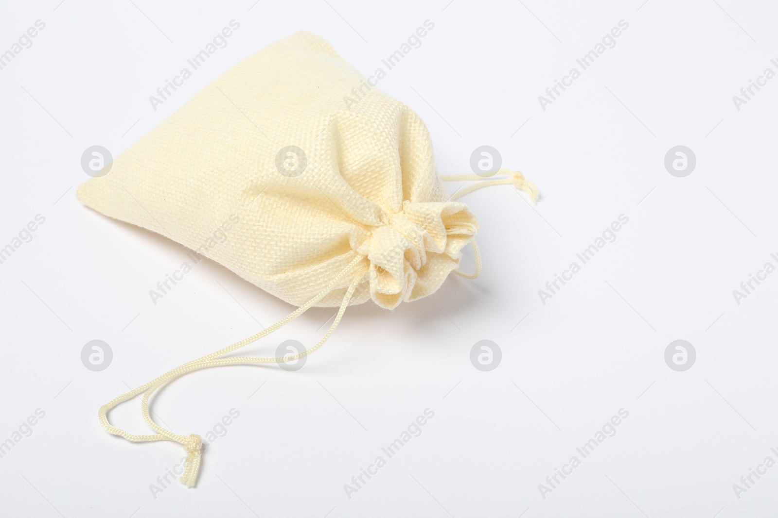 Photo of One beige burlap sack on white background