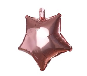 Pink shiny foil star shaped balloon isolated on white