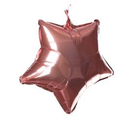 Photo of Pink shiny foil star shaped balloon isolated on white