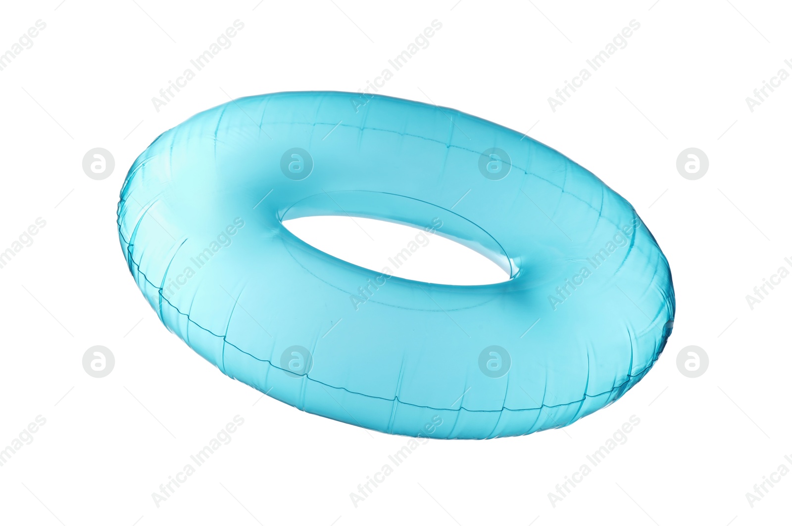 Photo of Blue inflatable ring isolated on white. Beach accessory