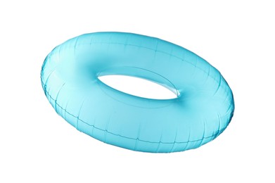 Photo of Blue inflatable ring isolated on white. Beach accessory