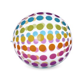 Photo of Colorful inflatable ball isolated on white. Beach accessory