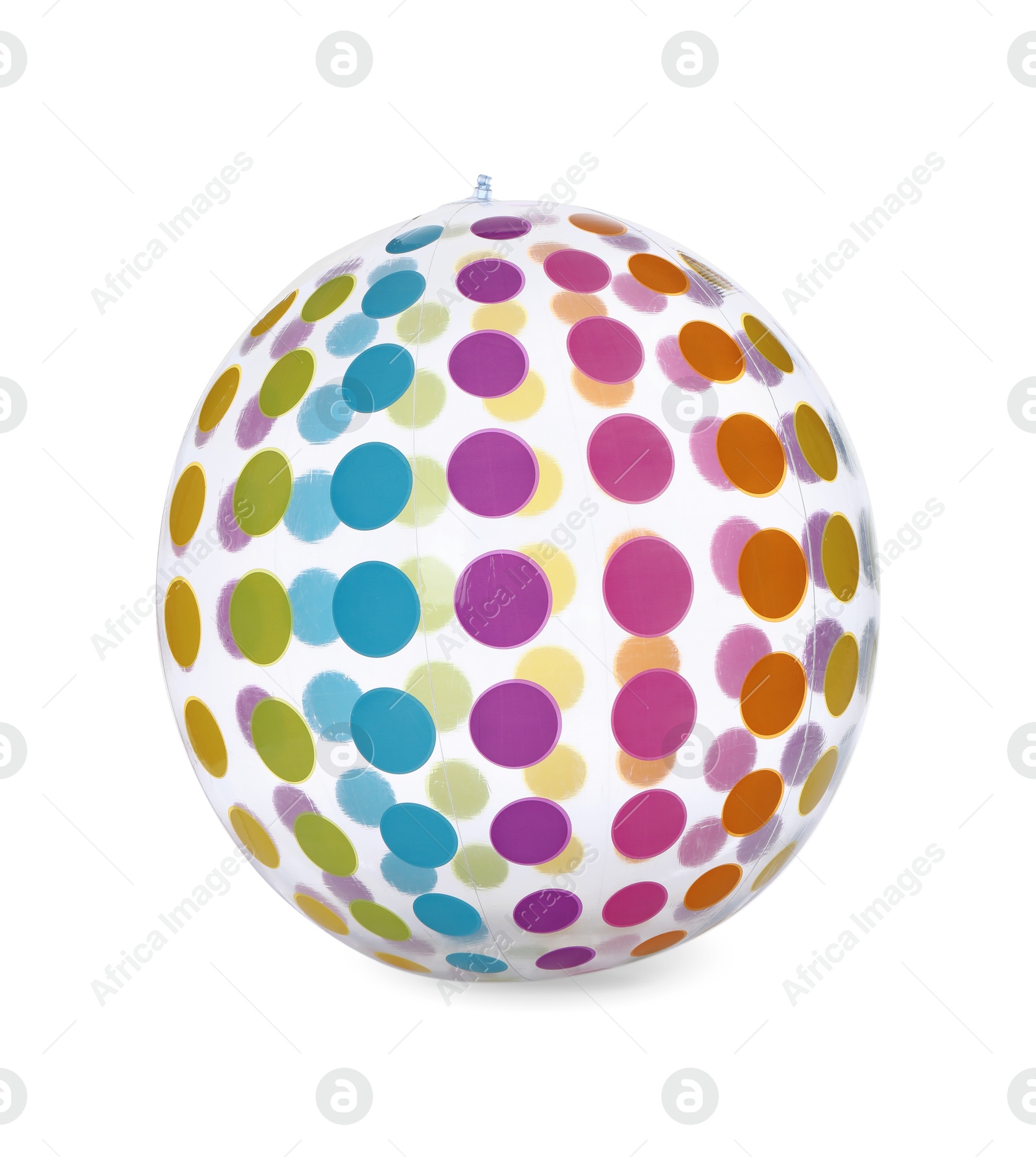 Photo of Colorful inflatable ball isolated on white. Beach accessory