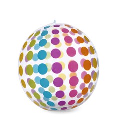 Photo of Colorful inflatable ball isolated on white. Beach accessory