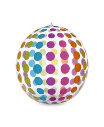 Photo of Colorful inflatable ball isolated on white. Beach accessory