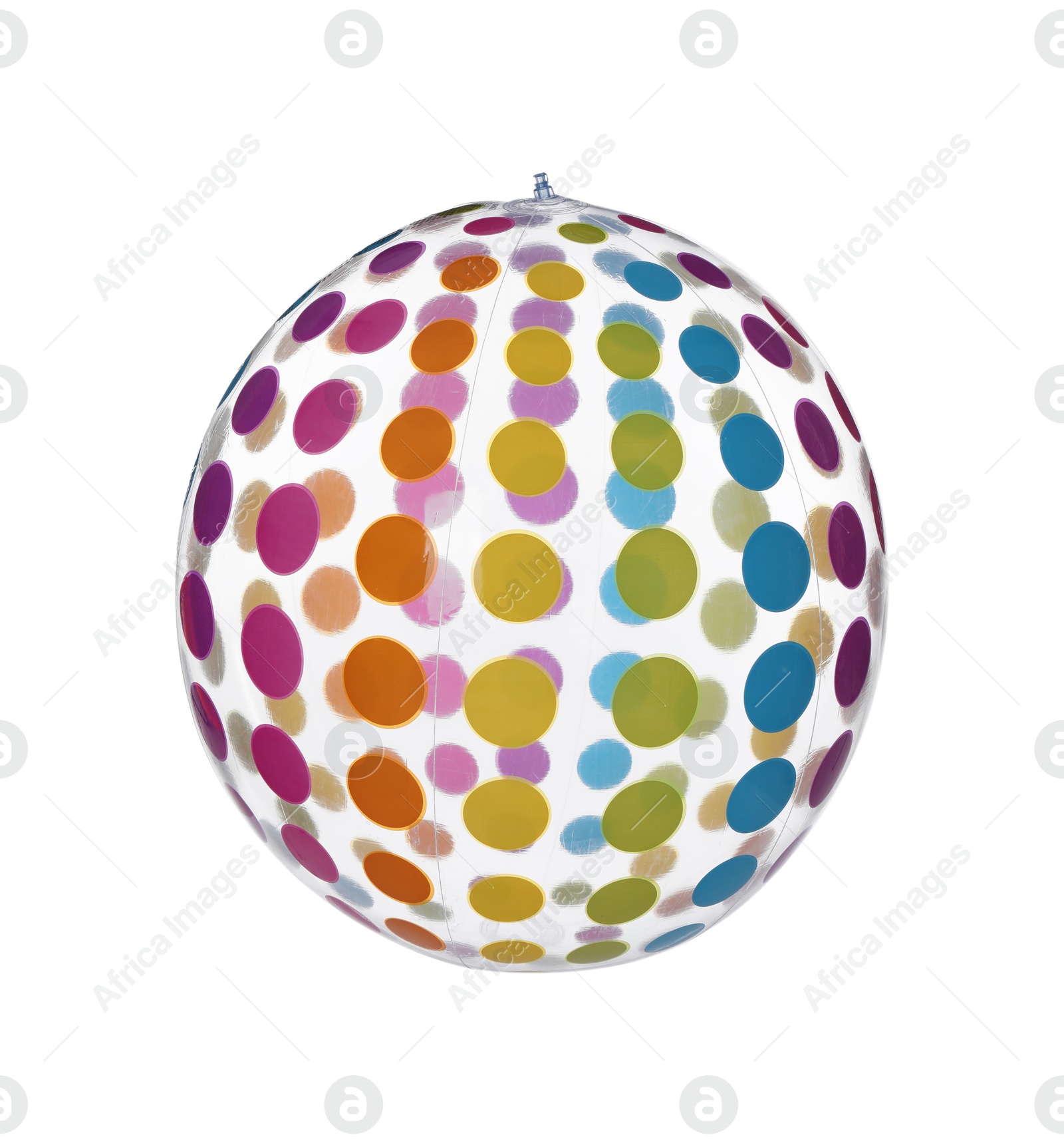 Photo of Colorful inflatable ball isolated on white. Beach accessory