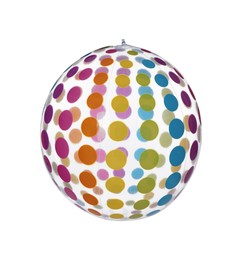 Photo of Colorful inflatable ball isolated on white. Beach accessory