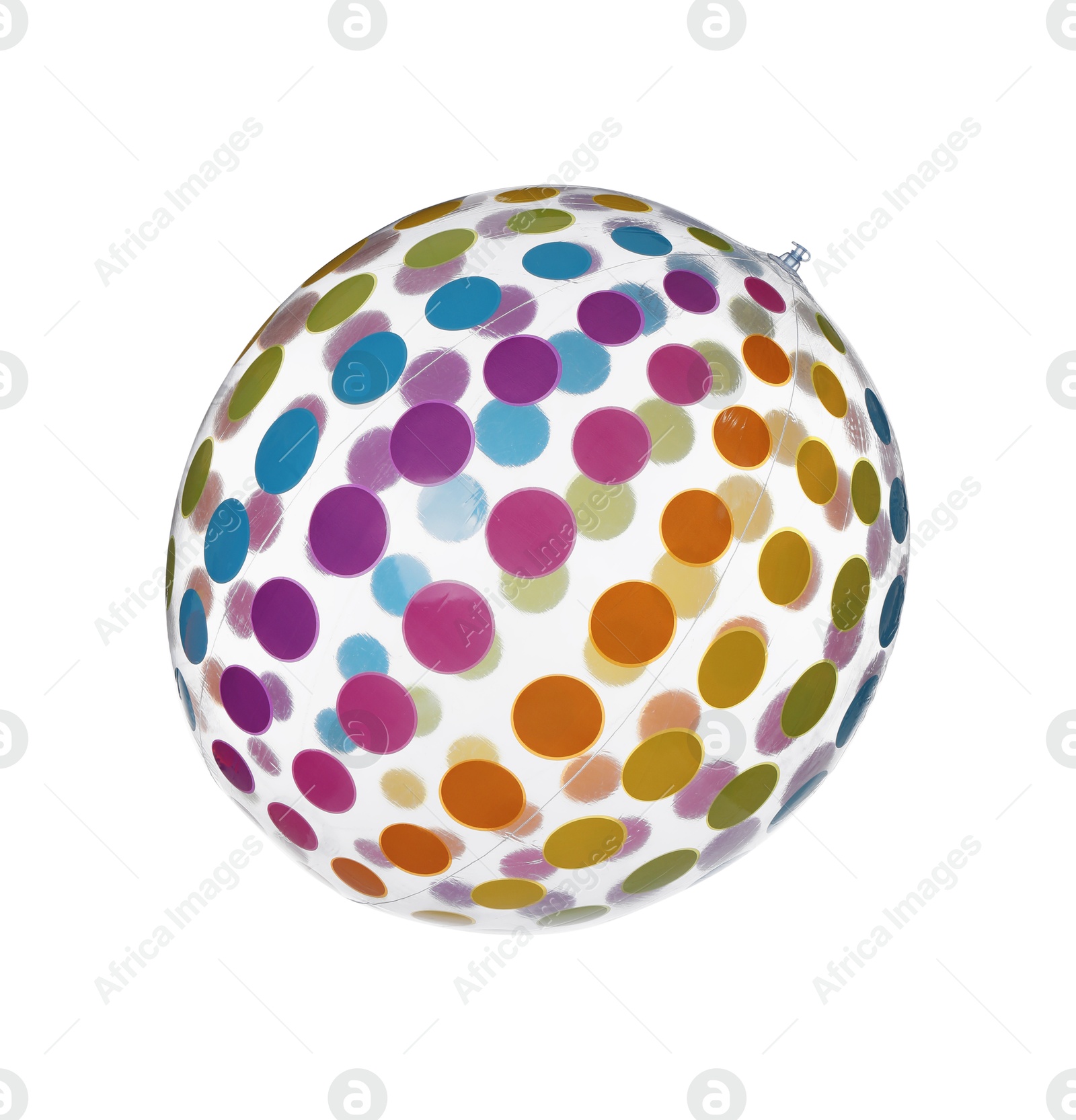 Photo of Colorful inflatable ball isolated on white. Beach accessory