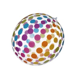 Photo of Colorful inflatable ball isolated on white. Beach accessory