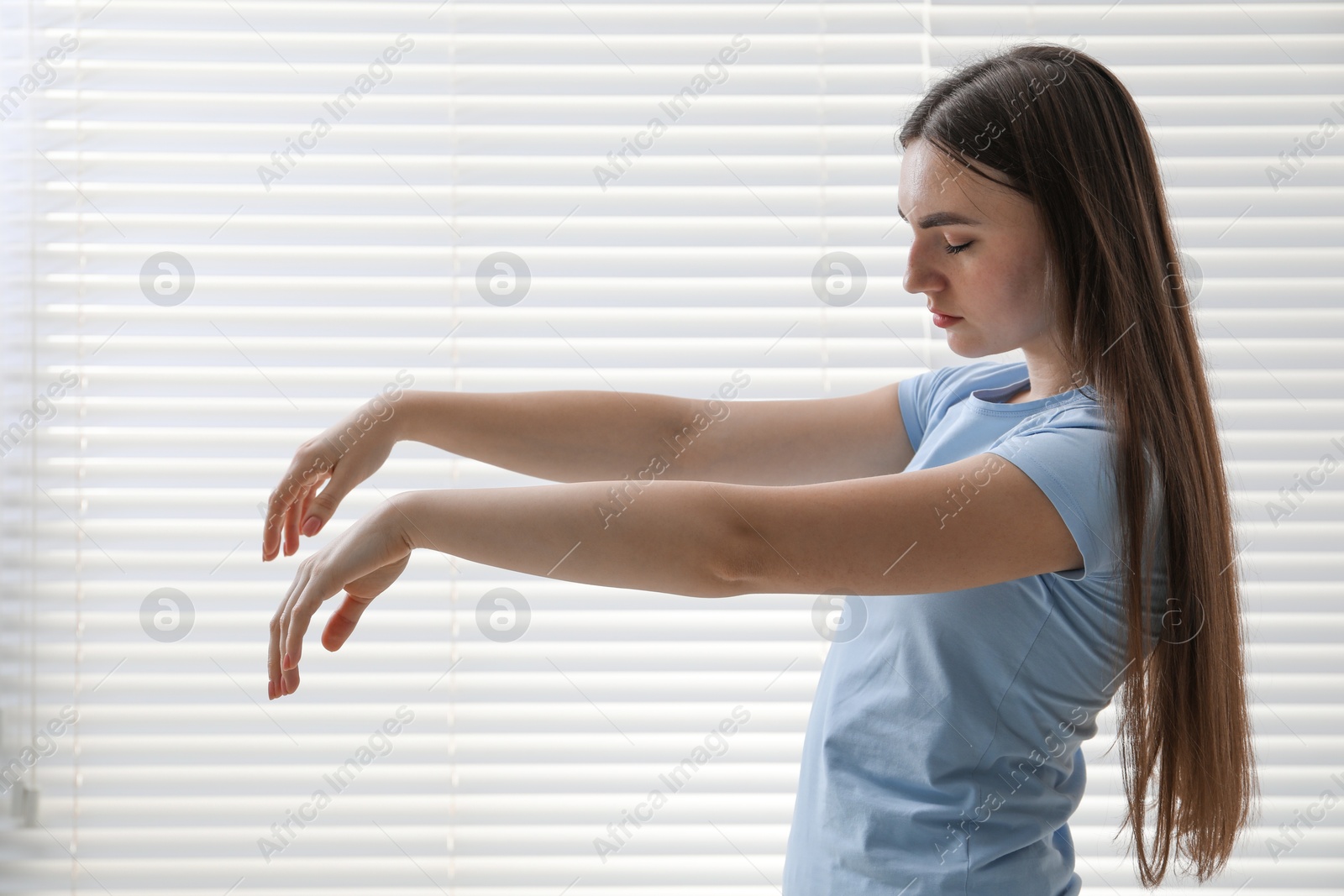 Photo of Young woman suffering from sleepwalking at home