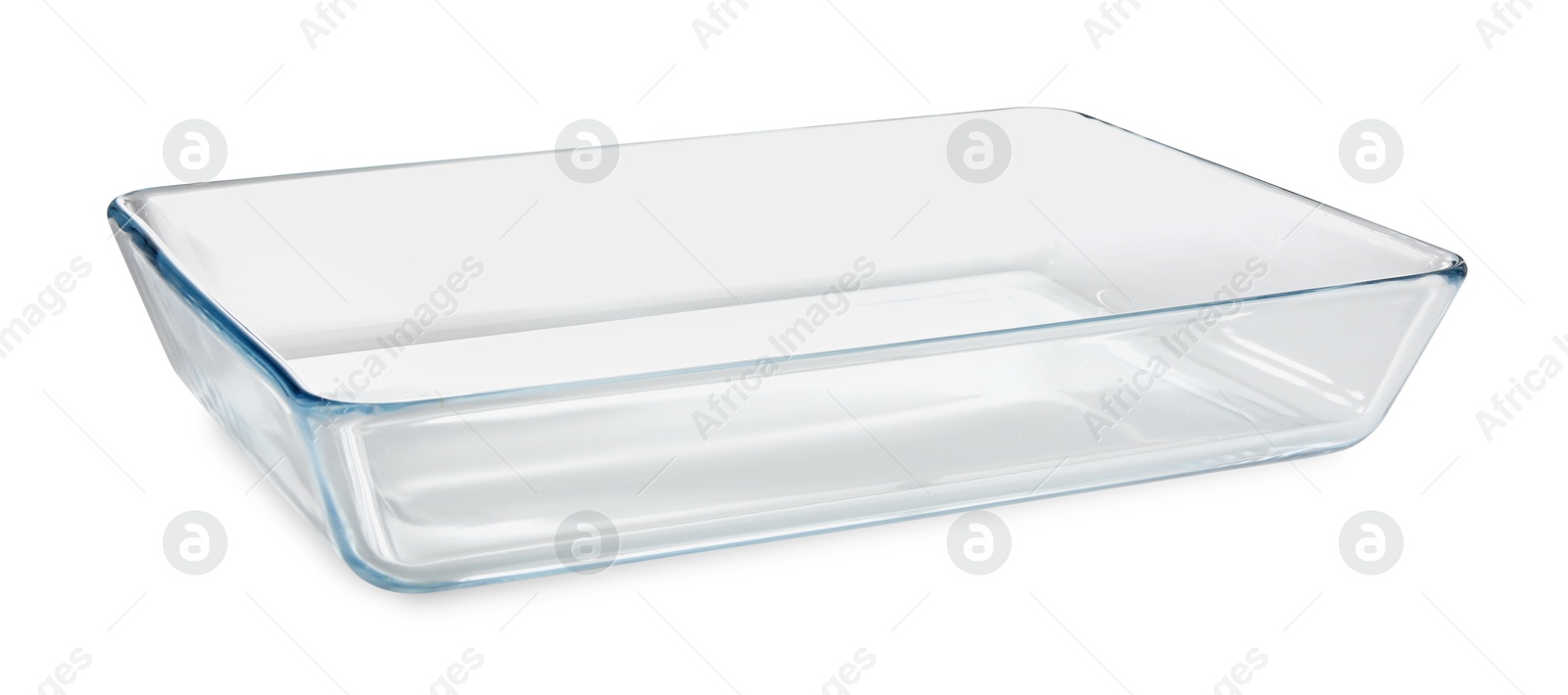 Photo of One glass casserole isolated on white. Cooking utensil