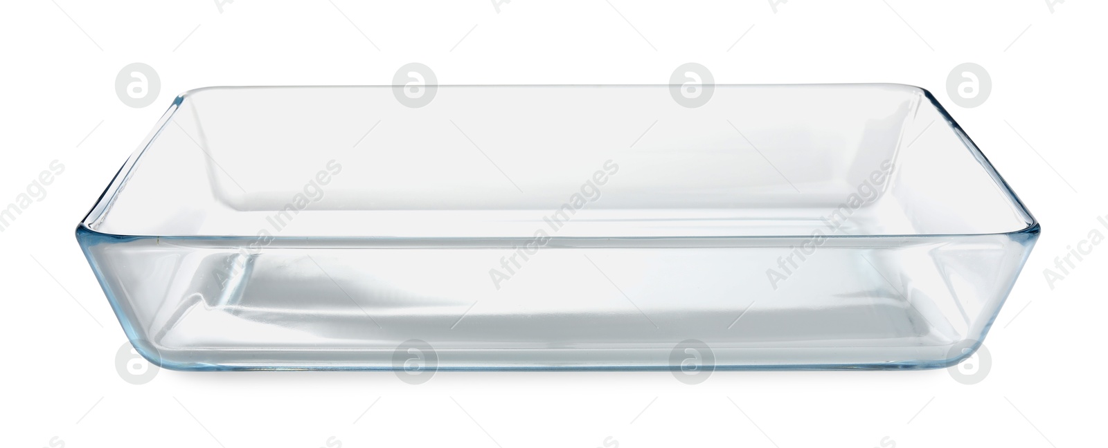 Photo of One glass casserole isolated on white. Cooking utensil