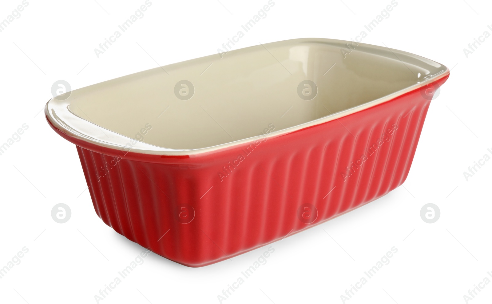 Photo of One ceramic casserole isolated on white. Cooking utensil