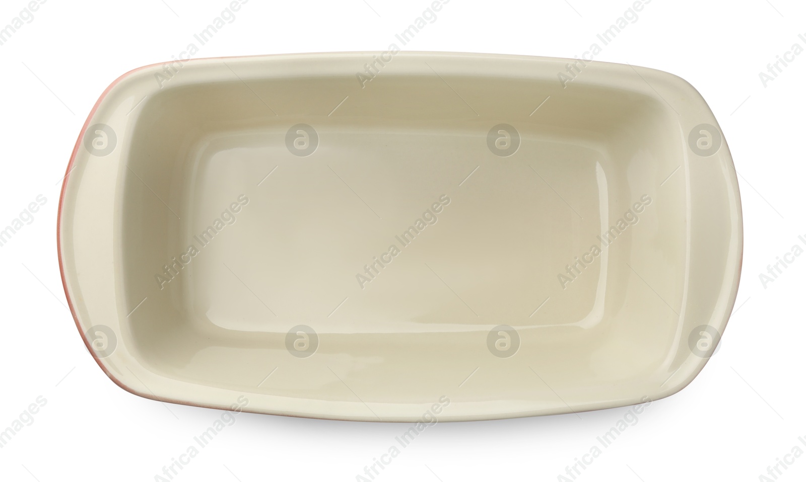 Photo of One ceramic casserole isolated on white, top view. Cooking utensil