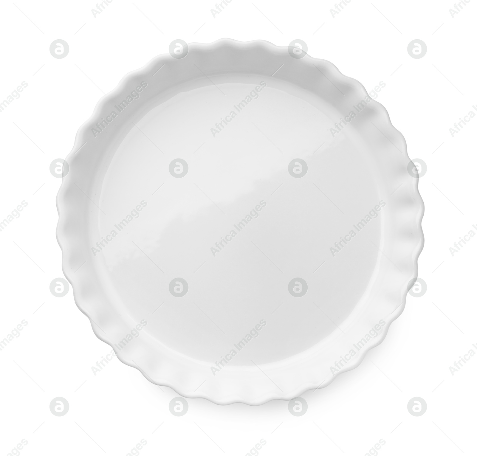 Photo of One ceramic casserole isolated on white, top view. Cooking utensil