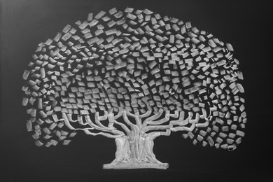 Photo of Beautiful drawing of tree on black chalkboard