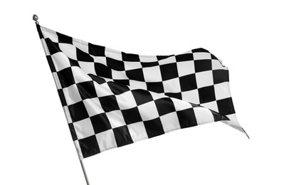 Photo of One racing checkered flag isolated on white