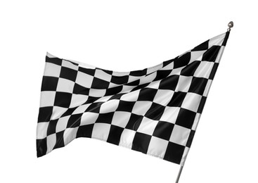 Photo of One racing checkered flag isolated on white