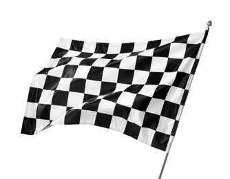 Photo of One racing checkered flag isolated on white