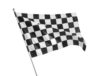 Photo of One racing checkered flag isolated on white