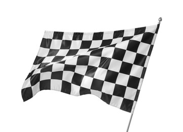 Photo of One racing checkered flag isolated on white