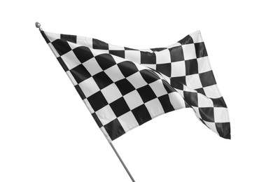 Photo of One racing checkered flag isolated on white