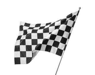 Photo of One racing checkered flag isolated on white