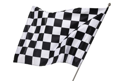 Photo of One racing checkered flag isolated on white