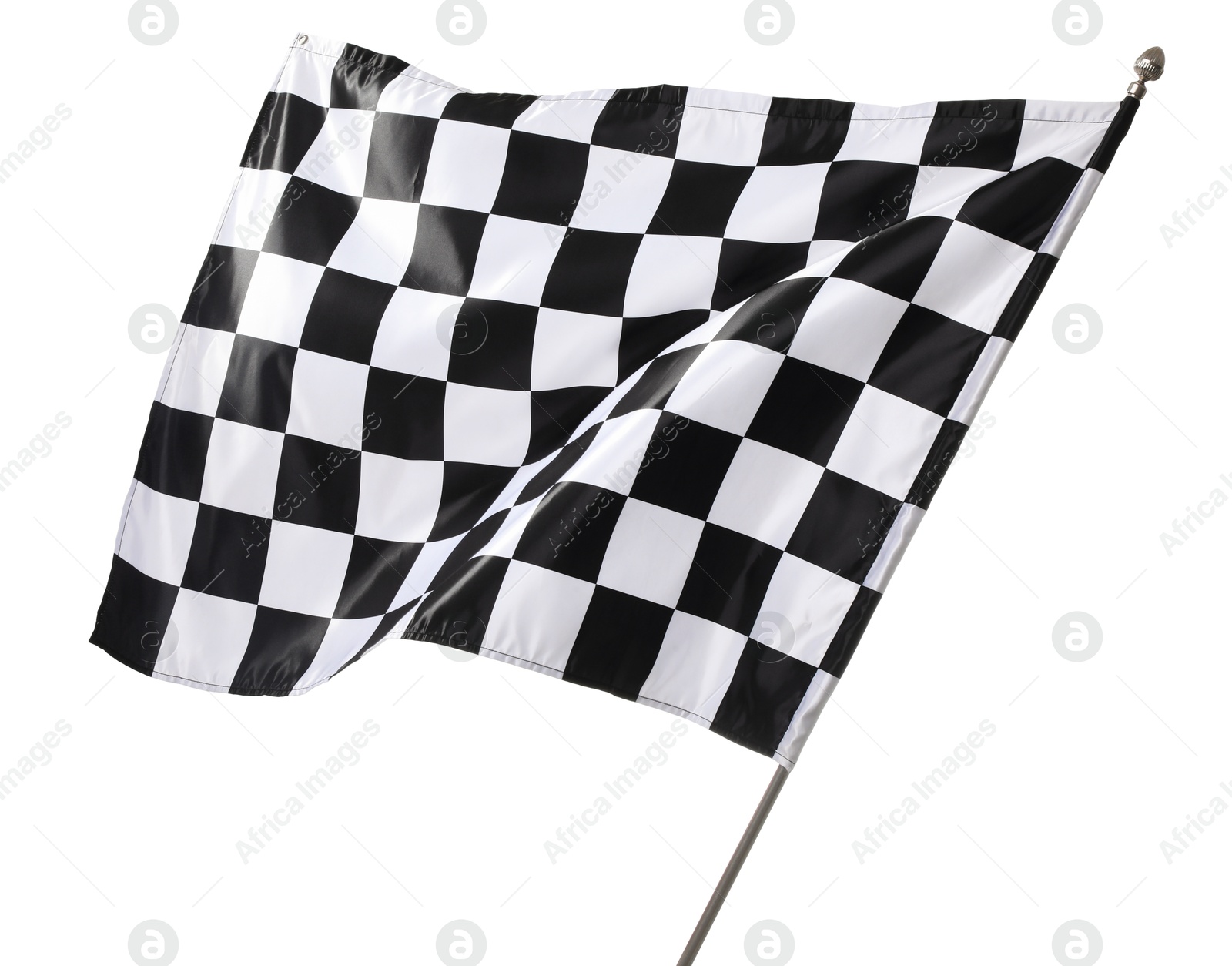 Photo of One racing checkered flag isolated on white