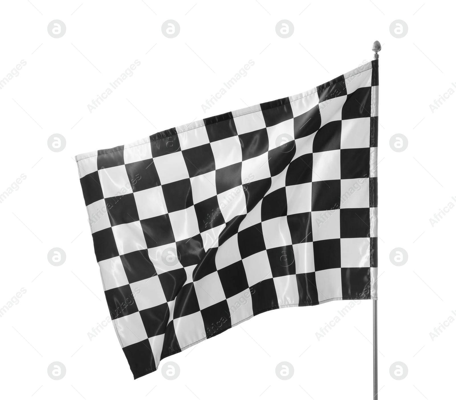 Photo of One racing checkered flag isolated on white