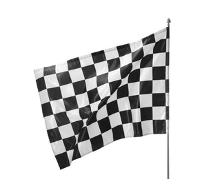 Photo of One racing checkered flag isolated on white