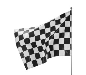 Photo of One racing checkered flag isolated on white