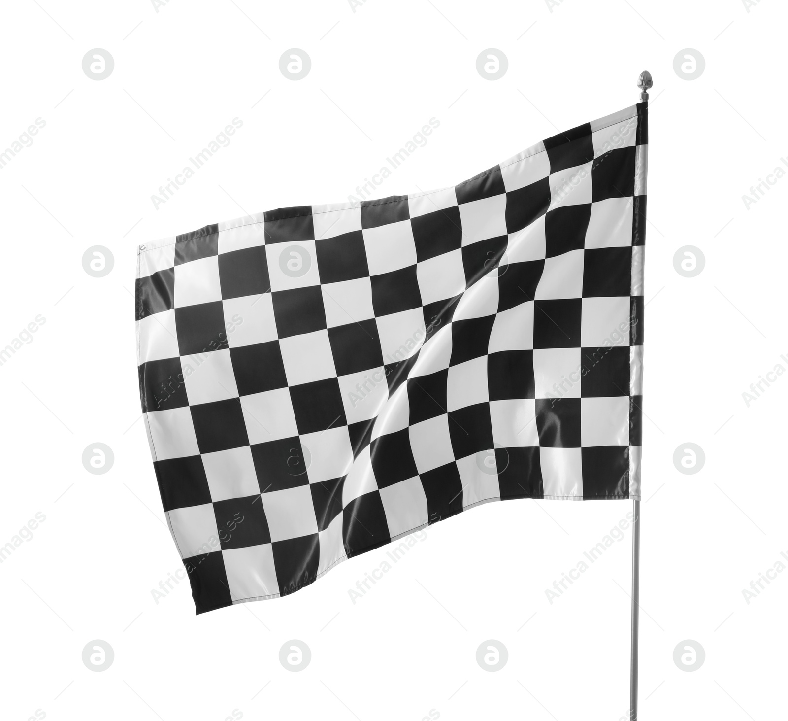 Photo of One racing checkered flag isolated on white