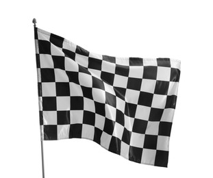 Photo of One racing checkered flag isolated on white