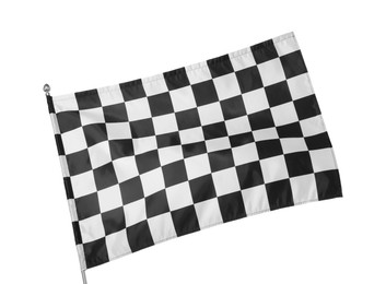 Photo of One racing checkered flag isolated on white