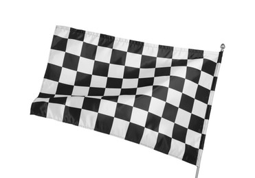 Photo of One racing checkered flag isolated on white