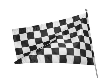 Photo of One racing checkered flag isolated on white