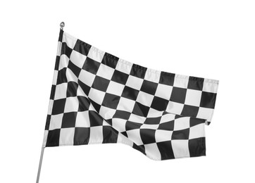 Photo of One racing checkered flag isolated on white