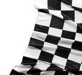 Photo of Checkered finish flag isolated on white, top view