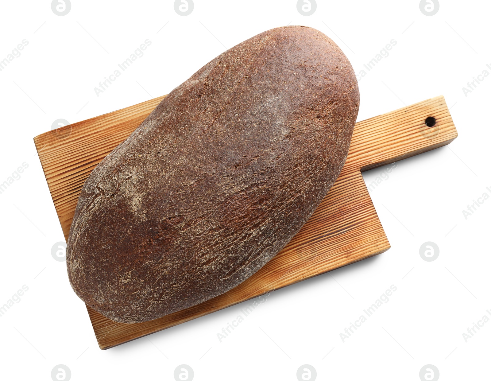 Photo of Freshly baked bread isolated on white, top view