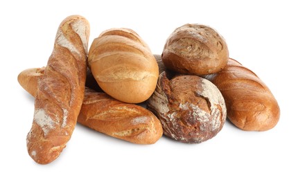 Different freshly baked bread loafs isolated on white