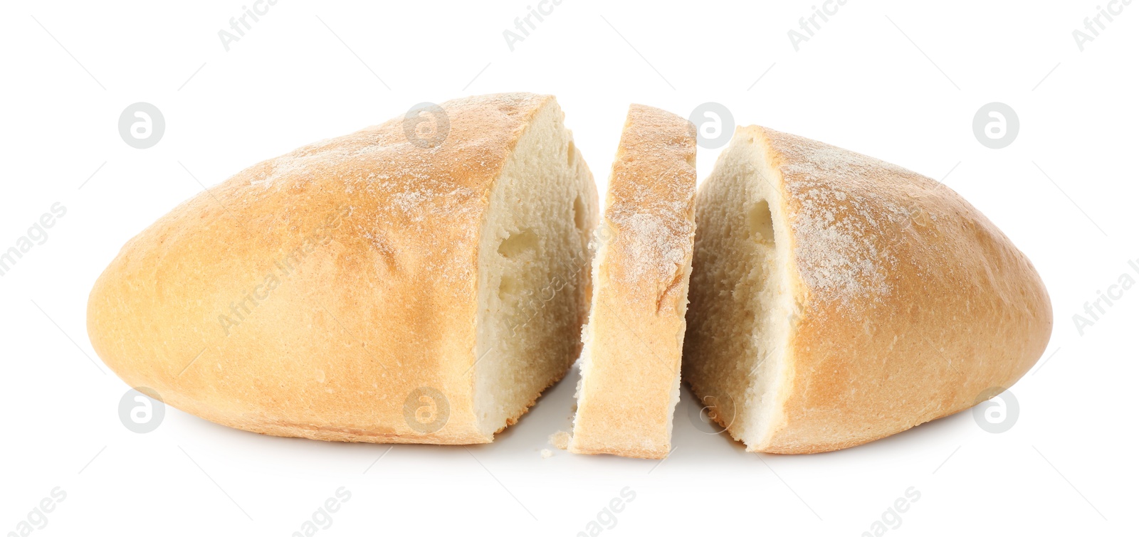 Photo of Pieces of fresh bread isolated on white