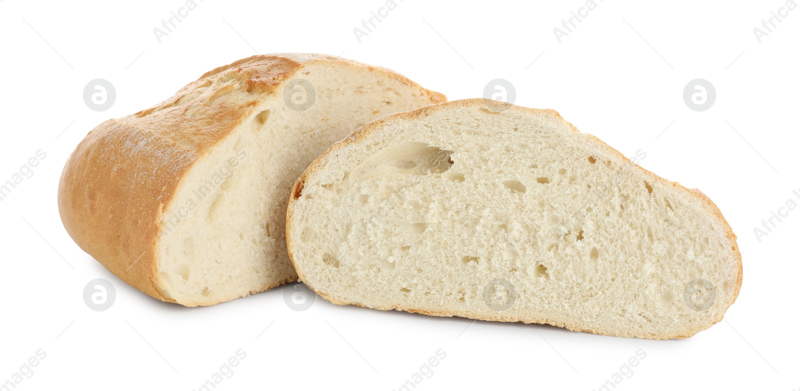 Photo of Pieces of fresh bread isolated on white