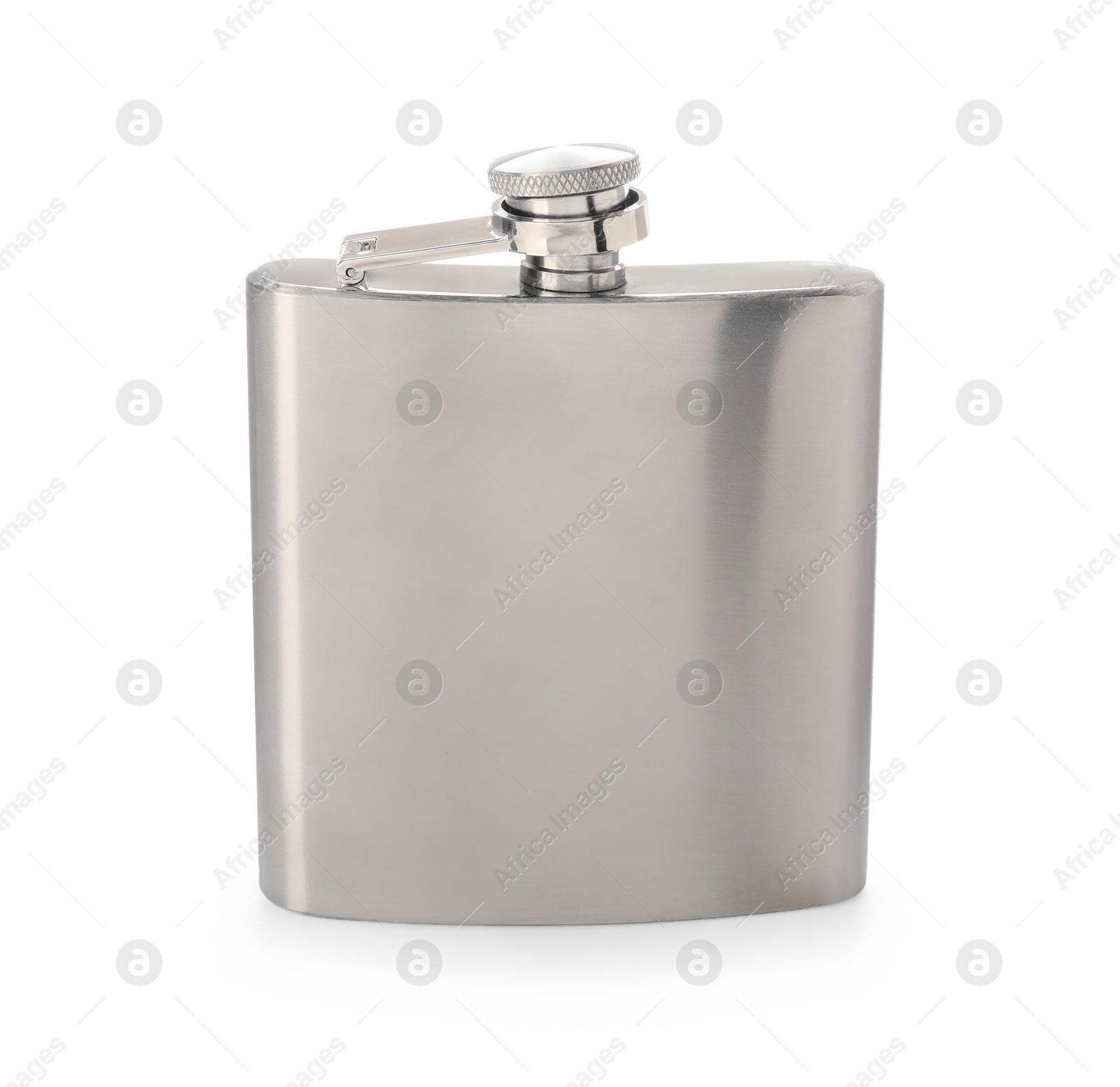 Photo of One metal hip flask isolated on white