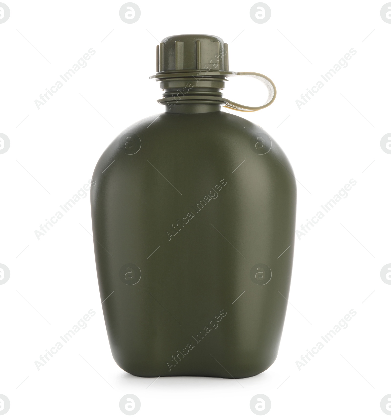 Photo of One green plastic canteen isolated on white