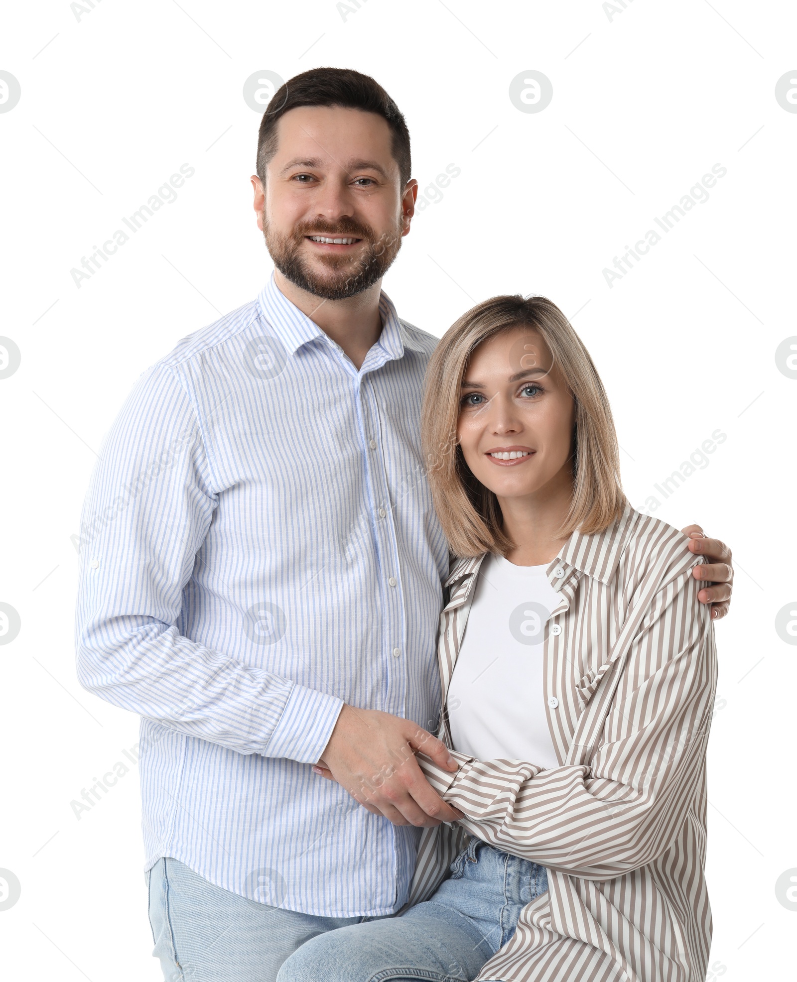 Photo of Portrait of happy couple on white background